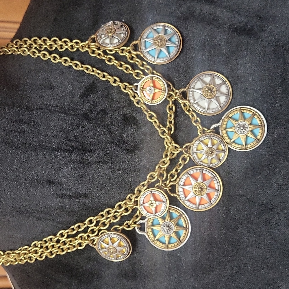 Patricia Nash Triple Chain Compass Charm Necklace